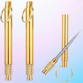 3PCS Portable Mini Titanium Toothpicks Holder, Reusable Toothpick, Stainless Steel Metal Toothpicks, Pocket Toothpicks with Keychain, Multi-Purpose Tooth Picks for Picnic Camping Traveling (Gold) - Color: Silver