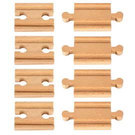 8pcs Wooden Train Track, Wooden Train Track Accessories, Train Railway Connectors Adapters Sets Wooden Toys for Boys Girls