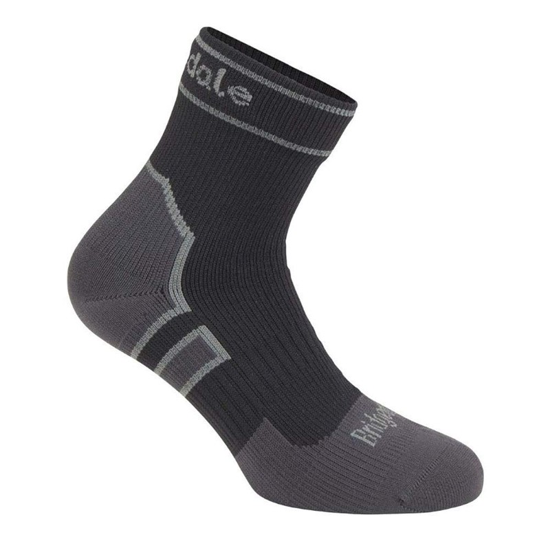 Bridgedale StormSock Lightweight Ankle Waterproof Breathable Sock, Black/Mid Grey L