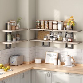 HOOBRO Floating Shelves, 15 Inch Wall Shelf Set of 3, Wall Mounted Storage Shelves 2-Tier, Hanging Bathroom Shelves, for Living Room, Bedroom, Bathroom, Kitchen, Greige and Black BG32BJP301