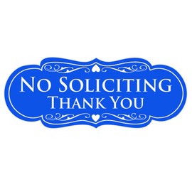All Quality Designer No Soliciting Thank You Wall or Door Sign | Protect Your Privacy Sign with Easy Installation - Blue Large (1 Pack)