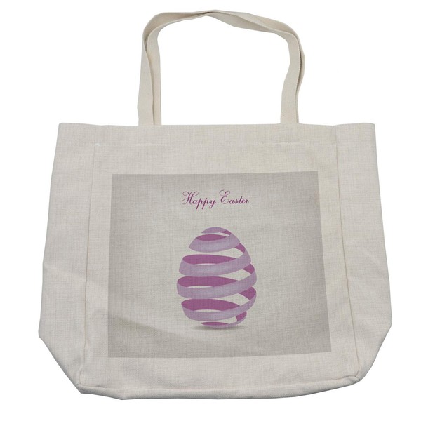 Ambesonne Easter Shopping Bag, Ornate Ribbon in Egg Shape Spring