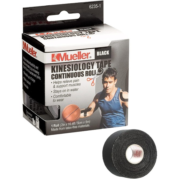 MUELLER Sports Medicine Kinesiology Tape, Black, 2 Inches X 16.4 Feet Roll
