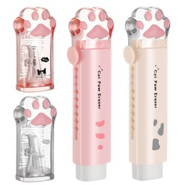 4 Pcs Cute Cat Paw Kawaii School Supplies Cute Cat Paw Pencil Sharpener and Cat Paw Shaped Retractable Eraser Kawaii Pencil Sharpener Cat School Supplies for Kids Office School Home (White, Pink)