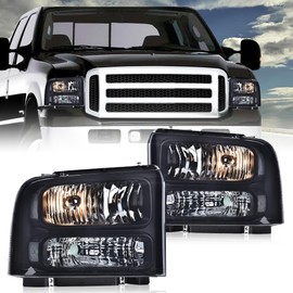 G-PLUS Headlight Compatible with Ford F250 F350 F450 F550 Super Duty 1999-2004 Truck Excursion Conversion Smoky Lens Black Housing Clear Reflector