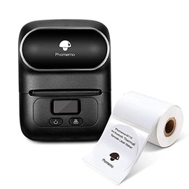 Phomemo-M110 Thermal Label Maker with One 50×50mm Label, Wireless Bluetooth Label Printer for Labeling, Shipping, Office, Cable, Retail, Barcode, Compatible for Android & iOS System, Black