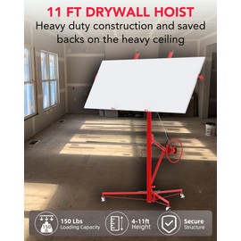 DEXSO 11ft Drywall Lifter Panel Hoist,150 LBS Capacity Heavy Duty Sheetrock Lift with Wheels, 360° Adjustable Drywall Jack Lift for Home Improvement (Red)