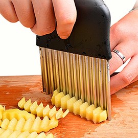 OFKPO Potato Cut Cutter, Stainless Steel Crinkle Cutter, Wavy Cutter for Vegetable Potato Cucumber Carrots Cutting Tool Kitchen Gadget Black