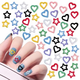 WOKOTO 100pcs Colorful Resin Heart and Stars 3D Nail Charms for Nail Art 3D Hearts Stars Nail Jewels Nail Rhinestones and Charms Nail Resin 3D Charms for Nails 3D Nail Art Accessories Nail Gems