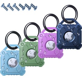 IPX8 Waterproof AirTag Holder, Shukbeta 4-Pack AirTag Keychain Holder case, Screw-Closed, Ultra-Durable AirTag Case for Dog Collar, Luggage, Keys, Full Body Anti-Scratch Protective(4colors)