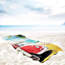 BERONAGE Volkswagen VW Camper Van Bus T1 Beach Towel 75 x 150 cm 100% Cotton Velour Quality Campervan Bus T1 Beach Towel Bath Towel Bath Towel Sauna Towel California Retro 067
