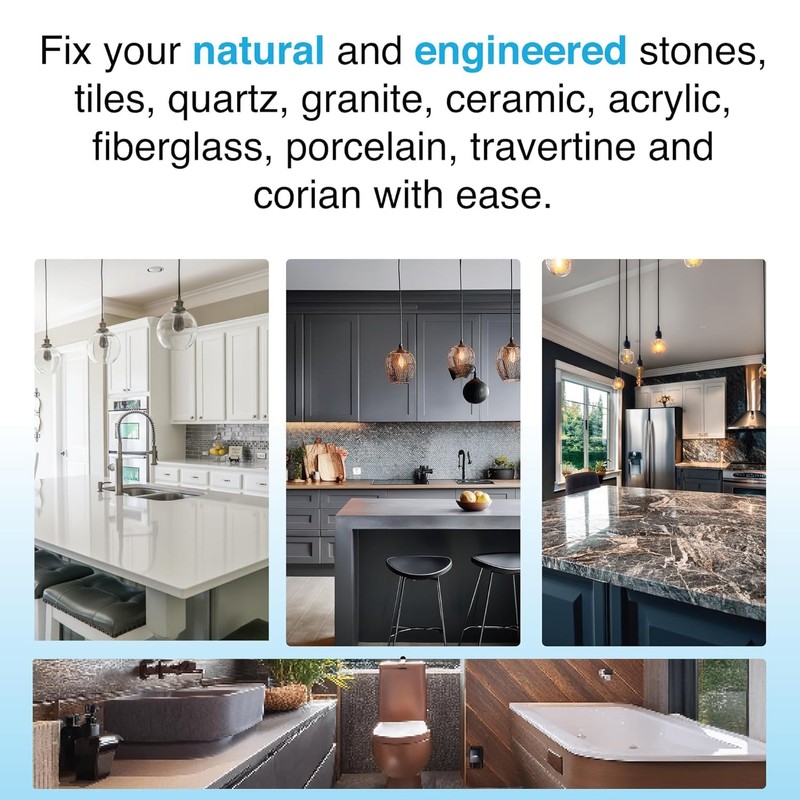 Granite, Marble & Porcelain Repair Kit (Clear, Black & Acrylic)