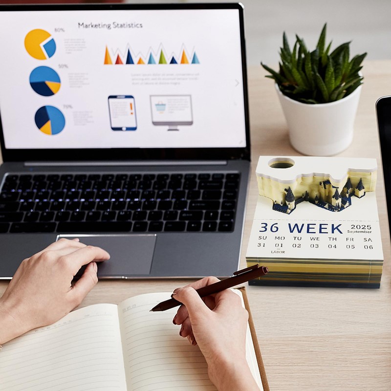 Time Piece Calendar 2025, 2025 Desk Calendar 3D Art Carving