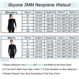 Skyone Wetsuits for Men Women, 3MM Neoprene Wetsuit Full Body Wet Suit in Cold Water, Scuba Diving Suit Long Sleeves Front Zip Warm Swimsuit for Swimming Surfing Snorkeling (Men Black, Medium)