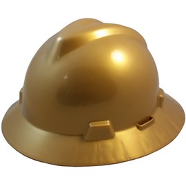 Texas America Safety Company MSA V One-Touch Suspension Full Brim Hard Hats with Hard Hat Tote Bag - Gold