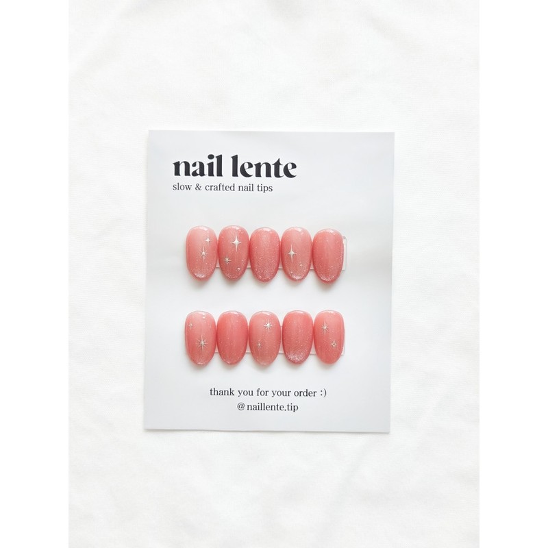 Coral magnetic gel glitter feminine nail handmade nail tip -