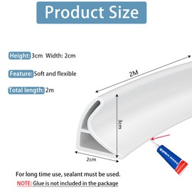 2M Curved Groove Shower Threshold Water Barrier, Wet Room Floor Barrier Dam,Shower Tray Sealing Strip,Bathroom Floor Seal Trim,Sink Bathtub Countertop Water Retaining Strip(White,3cm H*2cm W)