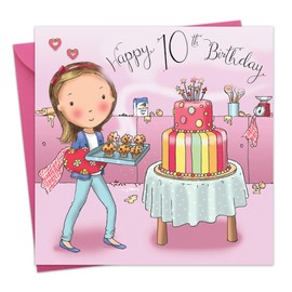 Twizler 10th Birthday Card For Girl with Cakes – Age 10 Birthday Card – Age 10 Card – Age 10 Girls Gifts – Childrens Birthday Card – Girls Birthday Card – Happy Birthday Card