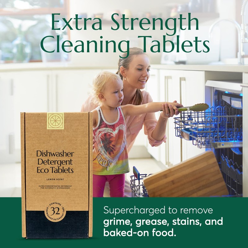 Cleanomic Dishwasher Pods (32 Eco Tabs) Soap Detergent, No Harsh