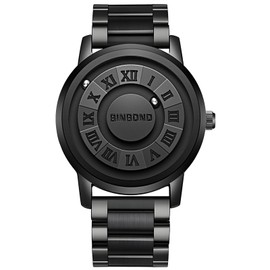 Lancardo Men's Magnetic Watches: Mirrorless No Hands Analogue Quartz Watches with Roman Numerals 3ATM Waterproof Turtleneck Stainless Steel Wristwatches Gifts for Men, black, Bracelet