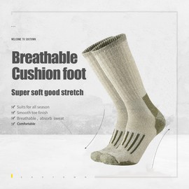 SOX TOWN Men's Merino Wool Cushion Crew Socks Moisture Wicking Control for Outdoor Hiking Work Boot Thermal Warm All Seasons(Green L)