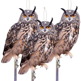 kungfu Mall Owl to Keep Birds Away, 3 Pack Hanging Outdoors Reflective Scarer Away Bird Deterrent Device to Keep Birds Pigeon Woodpecker Away from Patio Garden