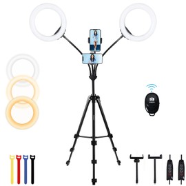Anillo de luz Doble de 8 con Soporte para trípode y 2 Soportes para teléfono para Doble Brillo, Anillo de luz LED para Selfie con Obturador Remoto... 