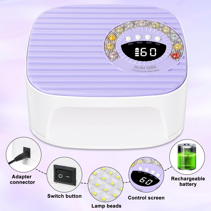 Cordless UV Nail Lamp with 4 Timers & Smart Sensor,