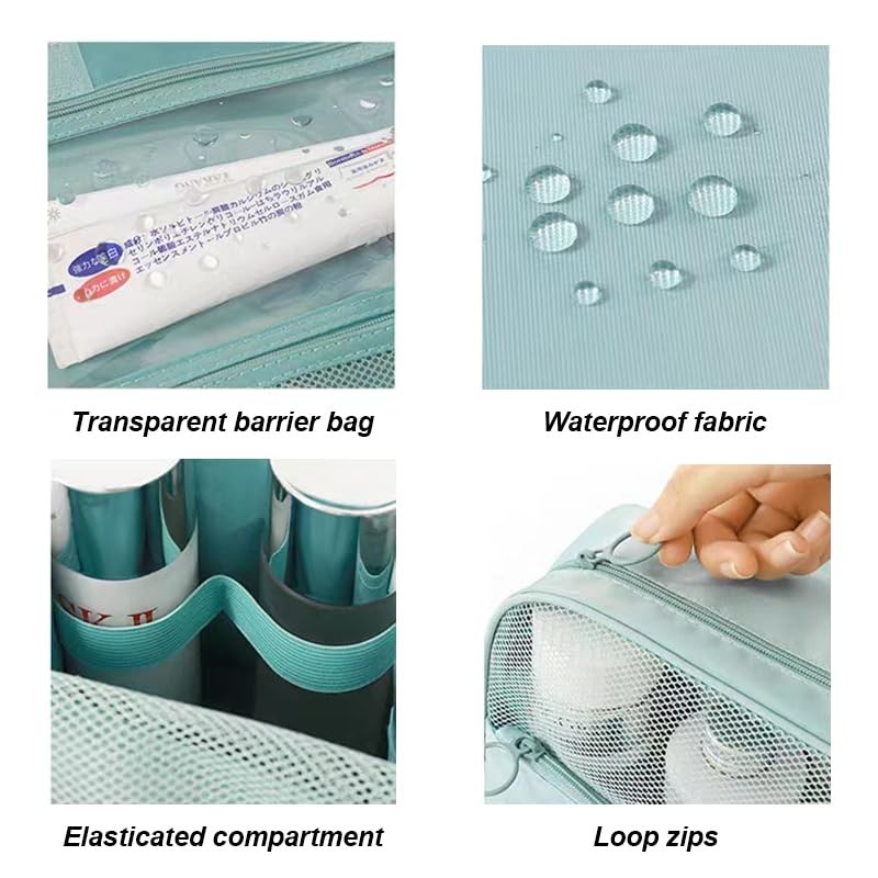 Travel Toiletry Bag, Waterproof Organiser with Multiple Compartments and Hook，Hanging。