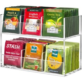 BEYGORM Acrylic Tea Bag Organizer for Tea Packets, No Assembly Required Display Holder for Countertop, Vertical Tea Bag Caddy for Cabinet, Tea bar Accessories, Teabags Storage Containers