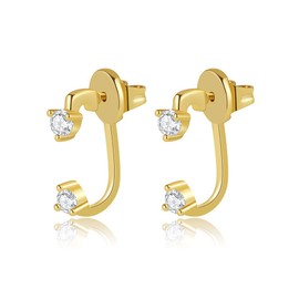 Obidos 14K Gold Plated Ear Jacket | Sterling Silver Post Zirconia Double Prong Earring Set | Gold Earrings for Women