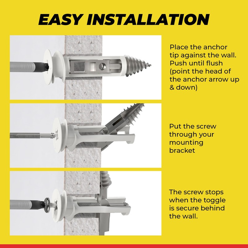Heavy Duty Drywall Anchors and Screws Kit Including Toggle Anchors