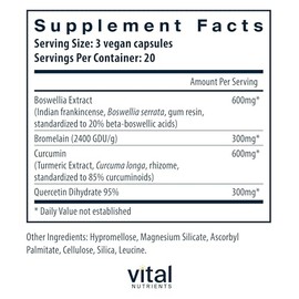 Vital Nutrients - BCQ (bromelena, curcumina y quercetina) - Soporte de hierbas para la articulacin, el seno y la salud digestiva, 60 unidades         