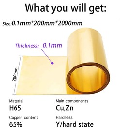 Brass Sheet, Brass Plate, Brass Foil, Brass Sheet Roll 0.1 mm x 200 mm x 2000 mm