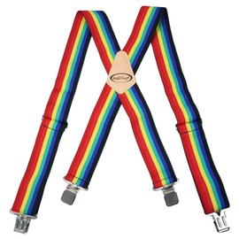 Mens Suspenders| Rainbow Suspenders With 2" Wide Adjustable Full Elastic Braces of Rainbow Strap Very Strong Clips - Heavy Duty Rainbow Suspenders(Rainbow)