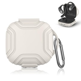 POZCIS for Shokz OpenFit Air Open-Ear True Wireless Earbuds Case Cover, Soft Silicone Protective Earbuds Case, Only Compatible with Shokz OpenFit Air Open-Ear Headphones with Carabiner(White)