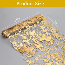 Sparkly Gold Table Runner Glitter Metallic Thin Mesh Polyester Ribbon Roll with Gold Foil for Birthday Party Wedding Christmas Bridal Shower (9Ft)