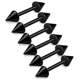 bodyjewellery 6pcs 16g Barbell Cartilage Earring Stud Vertical Anti Tragus Triple Forward Helix Bars Black Sugical Steel Spike - 10mm