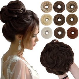 SEGO 55g Messy Bun Fluffy Tousled Updo Scrunchies Synthetic Hair Bun Hair Piece For Women Thicker Donut Stretchy Chignons, Medium Brown
