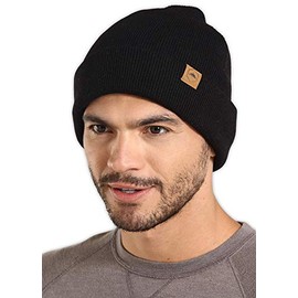 Winter Beanie Knit Hats for Men & Women - Merino Wool Ribbed Cap - Warm & Soft Stylish Toboggan Skull Caps for Cold Weather Jet - Black