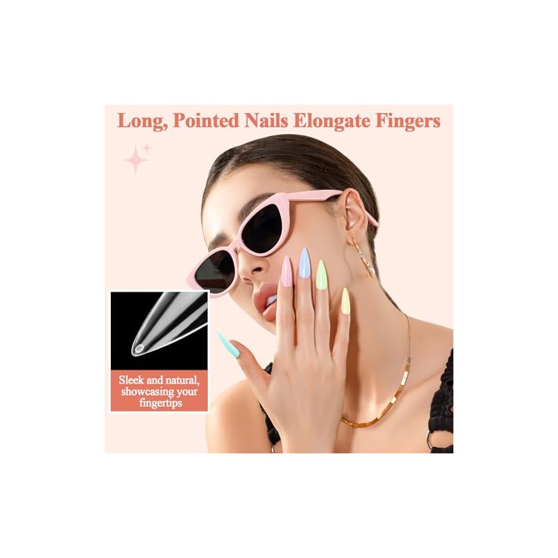 Alyvisun Long Stiletto Half Cover Nail Tips | 600 Pieces