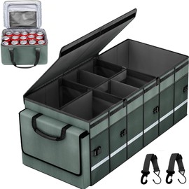 GDNasist Car Trunk Organizer and Storage with Removable Leakproof Cooler Bag, 6 Removable Dividers for Custom Space, Collapsible Trunk Storage with Non Slip Bottom, Foldable Cover for SUV, Jeep, MPVs