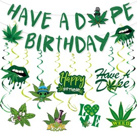 InIsaJace 420 Birthday Party Decorations, 14PCS Have a Dope Birthday Banners with Weed Hanging Swirls Decor, Weed Theme Party Supplies for adults