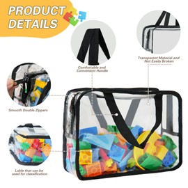 6 Pack Toy Storage Bags, Transparent PVC Toy Organizer with Zipper, Large Waterproof Reusable Travel Bags with Name Labels for Puzzles, Building Blocks, Board Game, Stationery, Books etc