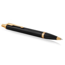 PARKER IM Ballpoint Pen, Black Lacquer with Gold Trim, Medium Tip, Blue, Gift Box, Pack of 1