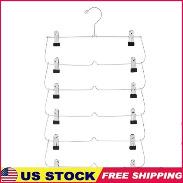 Unbranded 6-Tier Metal Skirt Hanger Space Saving Adjustable Clips Heavy