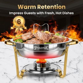 PTASYGK Chafing Dishes for Buffet 4 Pack 5QT Gold SS Round Warmer