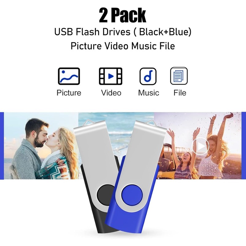 2Pack 8GB USB 2.0 Thumb Flash Drives Swivel Design Pen