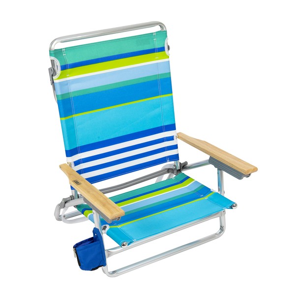 RIO beach Classic 5-Position Lay-Flat Folding Beach Chair, 30.8" x 24.75" x 29.5", Cool Blue Stripes, Pink/White/Beige/Black, 1 Count (Pack of 1)