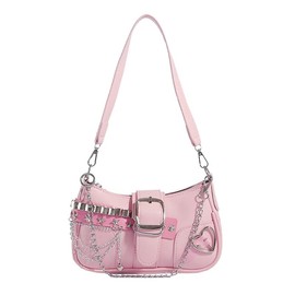 HDBHBH Y2K Shoulder Bag for Women, Leather Crossbody Purse & Evening Clutch, Pink Embroidery Hobo Handbag, Y2K Fashion Accessories for Party Wedding Holiday (Pink)